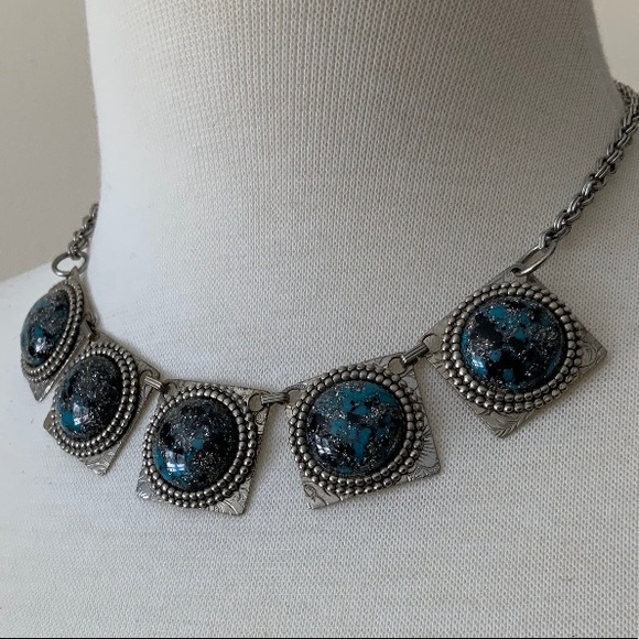 VTG Turquoise Confetti Lucite Mid Century Choker - Picture 2 of 7